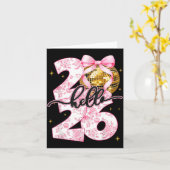Happy New Year 2026 Disco Ball Bow New Year's Eve  Kaart (Gele Bloem)
