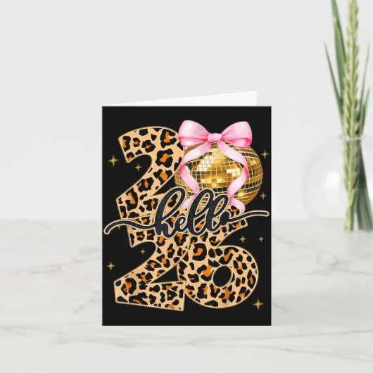 Happy New Year 2026 Disco Ball Bow New Year's Eve  Kaart (Voorkant)