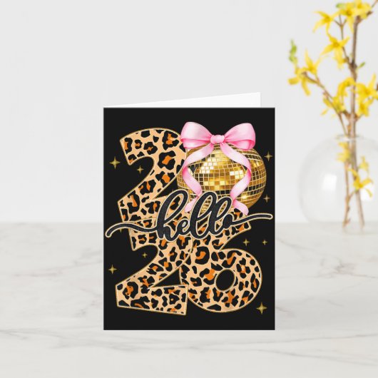 Happy New Year 2026 Disco Ball Bow New Year's Eve Kaart (Gele Bloem)