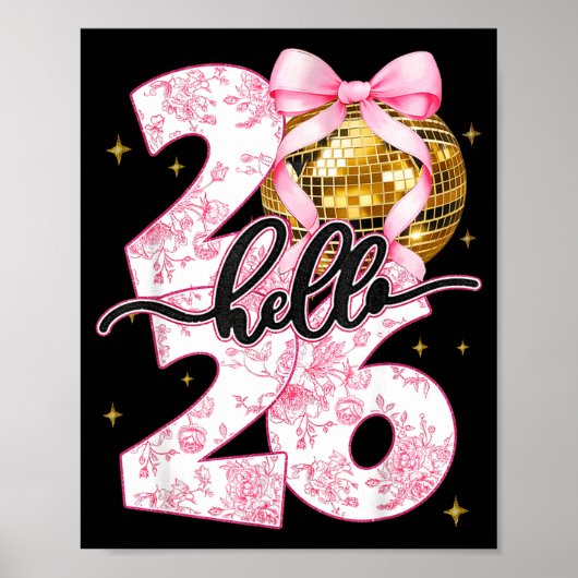 Happy New Year 2026 Disco Ball Bow New Year's Eve  Poster (Voorkant)