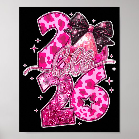 Happy New Year 2026 Disco Ball Bow New Year's Eve  Poster (Voorkant)
