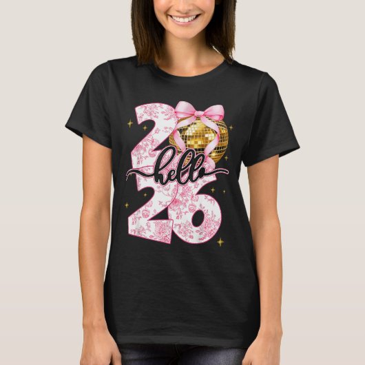Happy New Year 2026 Disco Ball Bow New Year's Eve  T-shirt (Voorkant)