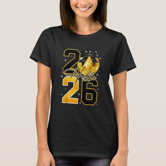 Happy New Year 2026 Disco Ball Bow New Year's Eve T-shirt (Voorkant)
