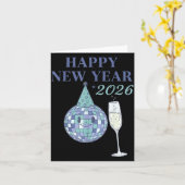 Happy New Year 2026 Disco Ball Celebration  Kaart (Gele Bloem)