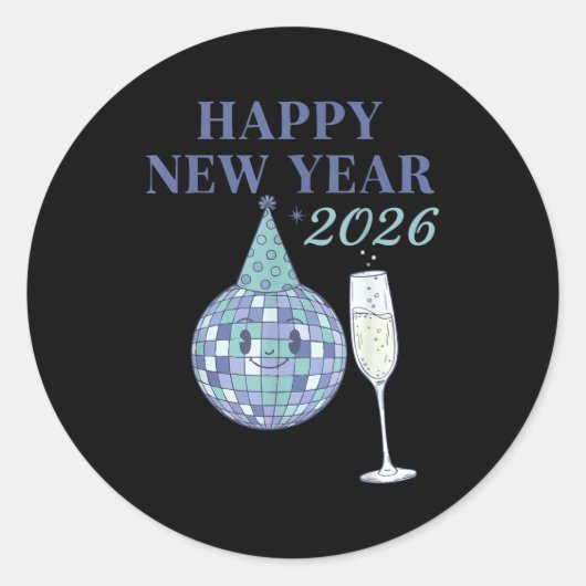Happy New Year 2026 Disco Ball Celebration  Ronde Sticker (Voorkant)