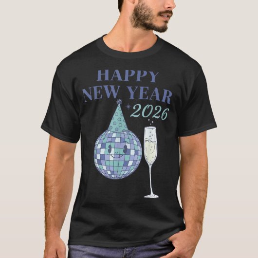 Happy New Year 2026 Disco Ball Celebration T-shirt (Voorkant)