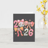 Happy New Year 2026 Disco Ball Coquette Bow New Ye Kaart (Gele Bloem)