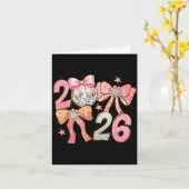 Happy New Year 2026 Disco Ball Coquette Bow New Ye Kaart (Gele Bloem)