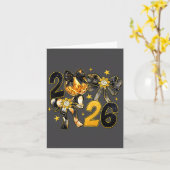 Happy New Year 2026 Disco Ball Coquette Bow New Ye Kaart (Gele Bloem)