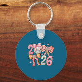 Happy New Year 2026 Disco Ball Coquette Bow New Ye Sleutelhanger (Voorkant)