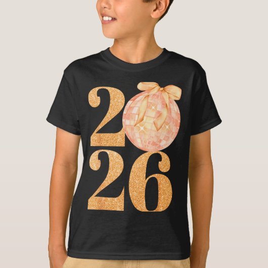 Happy New Year 2026 Disco Ball Coquette Bow New Ye T-shirt (Voorkant)