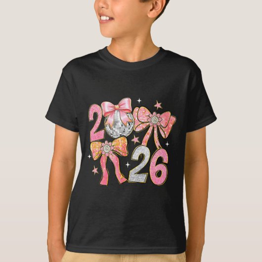 Happy New Year 2026 Disco Ball Coquette Bow New Ye T-shirt (Voorkant)