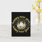 Happy New Year 2026 Disco Ball Gold Bow Coquette C Kaart (Gele Bloem)