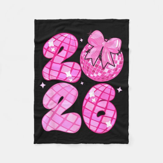 Happy New Year 2026 Disco Ball Nk Coquette Bow Fam Fleece Deken (Voorkant)