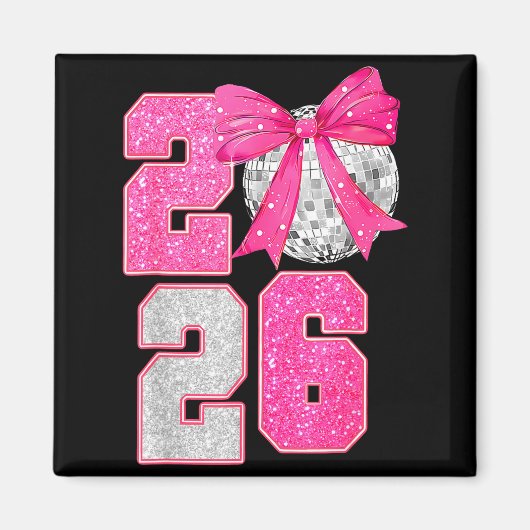 Happy New Year 2026 Disco Ball Nk Coquette Bow Fam Magneet (Voorkant)