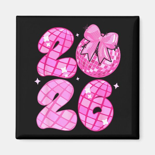 Happy New Year 2026 Disco Ball Nk Coquette Bow Fam Magneet (Voorkant)