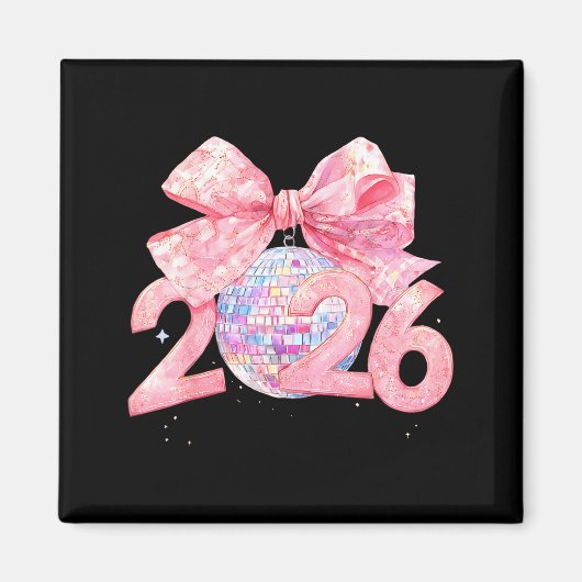 Happy New Year 2026 Disco Ball Nk Coquette Bow Fam Magneet (Voorkant)