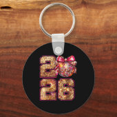 Happy New Year 2026 Disco Ball Nk Coquette Bow Fam Sleutelhanger (Voorkant)