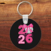 Happy New Year 2026 Disco Ball Nk Coquette Bow Fam Sleutelhanger (Voorkant)