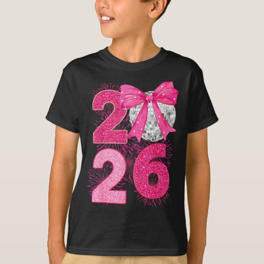 Happy New Year 2026 Disco Ball Nk Coquette Bow Fam T-shirt (Voorkant)