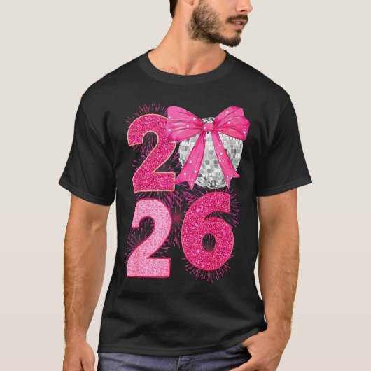 Happy New Year 2026 Disco Ball Nk Coquette Bow Fam T-shirt (Voorkant)