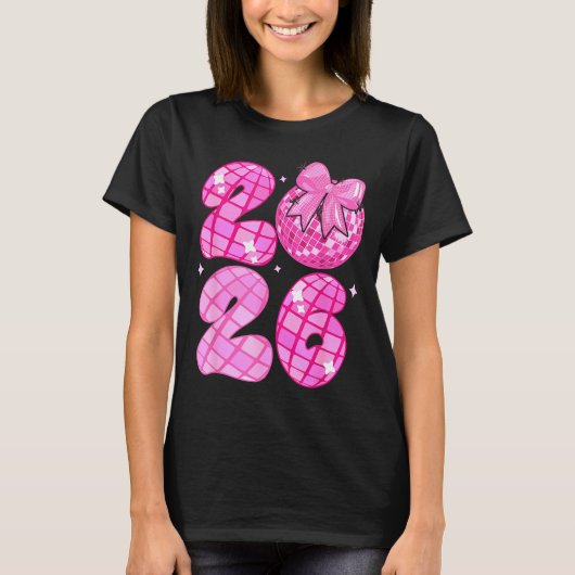 Happy New Year 2026 Disco Ball Nk Coquette Bow Fam T-shirt (Voorkant)