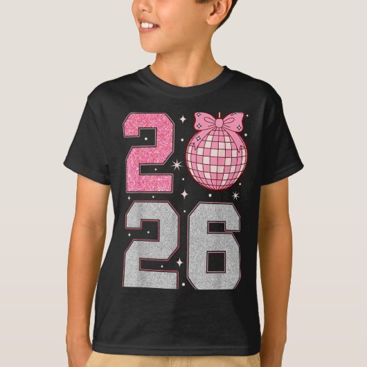 Happy New Year 2026 Disco Ball Nk Coquette Bow Fam T-shirt (Voorkant)