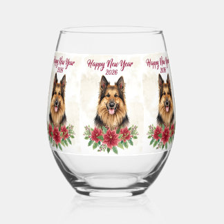 Happy New Year 2026 Dog Champagne Glass Wijnglas Zonder Voet