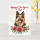 Happy New Year 2026 Dog Greeting Card Kaart (Gele Bloem)