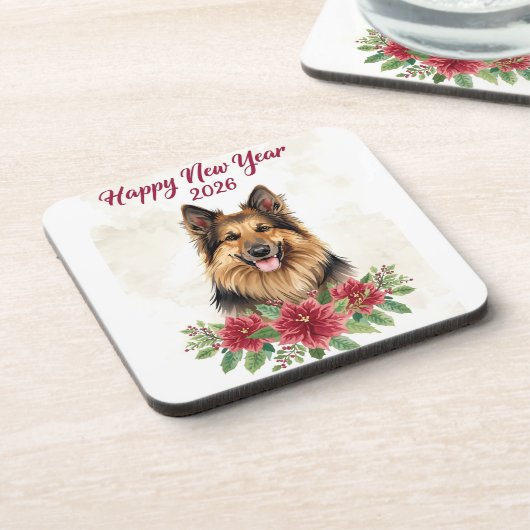 Happy New Year 2026 Dog Theme Coasters Bier Onderzetter (Linkerzijde)