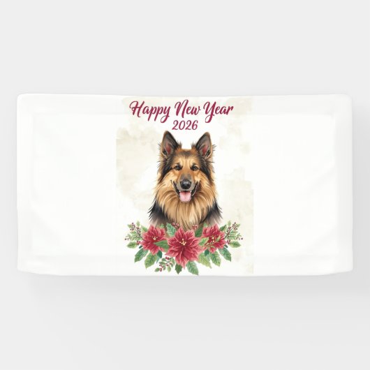 Happy New Year 2026 Dog Theme Spandoek (Horizontaal)