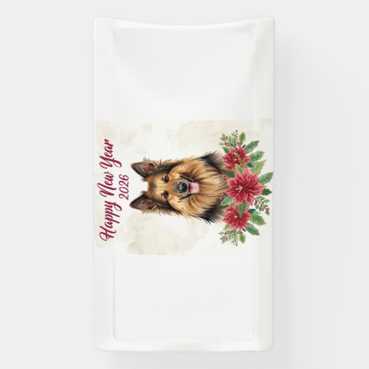 Happy New Year 2026 Dog Theme Spandoek (Verticaal)