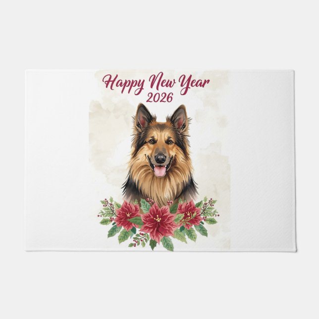 Happy New Year 2026 Dog Welcome door Mat (Voorkant)