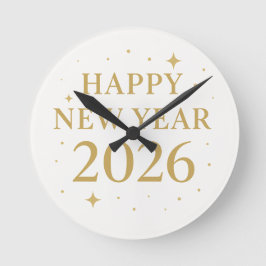 ✨ Happy New Year 2026 Elegant Gold Wall Clock | Mi Ronde Klok