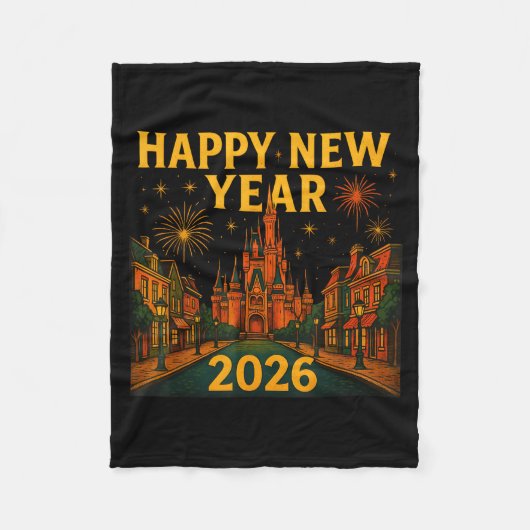 Happy New Year 2026 Fantasy Castle Fireworks Night Fleece Deken (Voorkant)