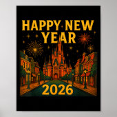Happy New Year 2026 Fantasy Castle Fireworks Night Poster (Voorkant)