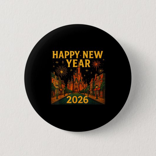 Happy New Year 2026 Fantasy Castle Fireworks Night Ronde Button 5,7 Cm (Voorkant)