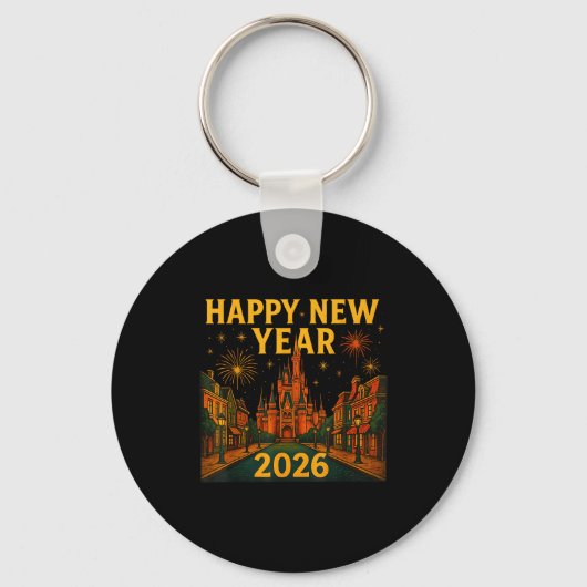 Happy New Year 2026 Fantasy Castle Fireworks Night Sleutelhanger (Voorkant)