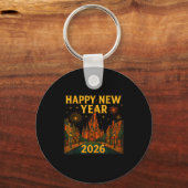 Happy New Year 2026 Fantasy Castle Fireworks Night Sleutelhanger (Voorkant)