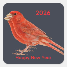 Happy New Year 2026 Festive Christmas Greenery Des Vierkante Sticker