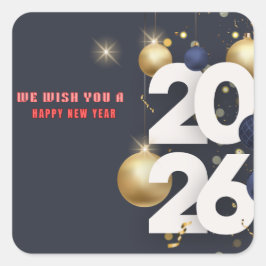 Happy New Year 2026 Festive Christmas Greenery Des Vierkante Sticker