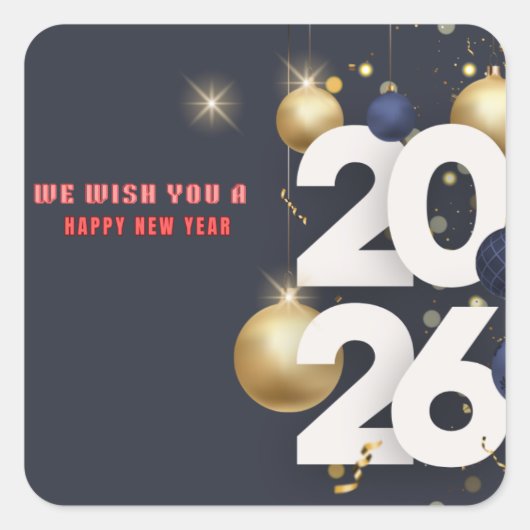 Happy New Year 2026 Festive Christmas Greenery Des Vierkante Sticker (Voorkant)