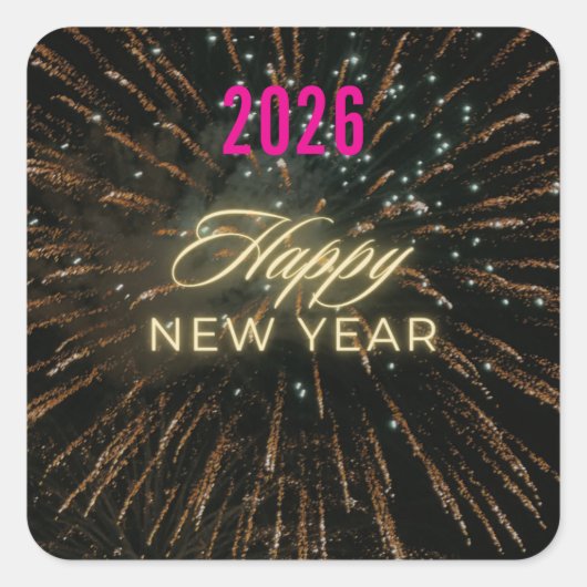 Happy New Year 2026 Festive Christmas Greenery Des Vierkante Sticker (Voorkant)