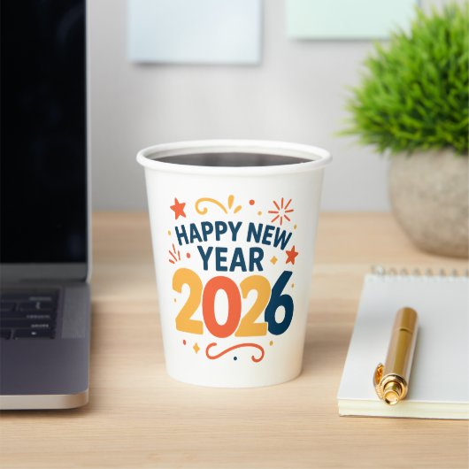 Happy New Year 2026 Festive Paper Party Cups Papieren Bekers (Insitu)