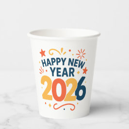 Happy New Year 2026 Festive Paper Party Cups Papieren Bekers