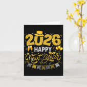 Happy New Year 2026 Fireworks Countdown New Years Kaart (Gele Bloem)