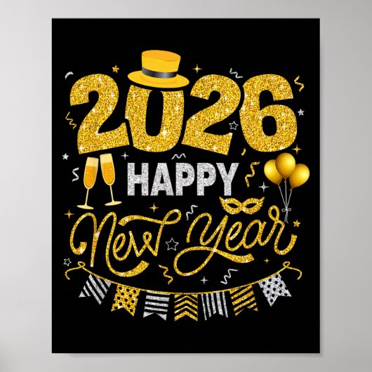 Happy New Year 2026 Fireworks Countdown New Years  Poster (Voorkant)