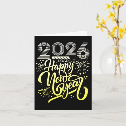 Happy New Year 2026 Fireworks Loading New Years Ev Kaart (Gele Bloem)