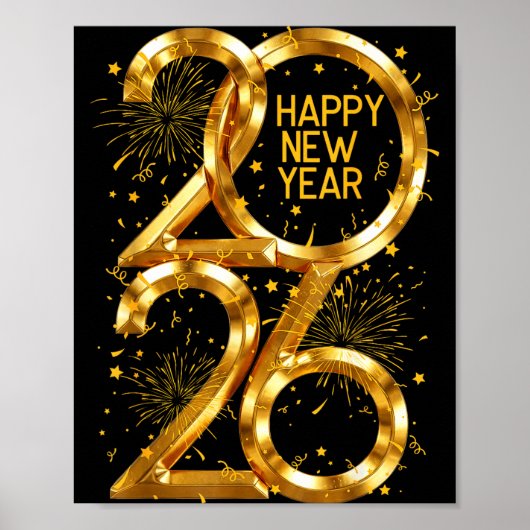 Happy New Year 2026 Fireworks New Year Eve's Nye P Poster (Voorkant)