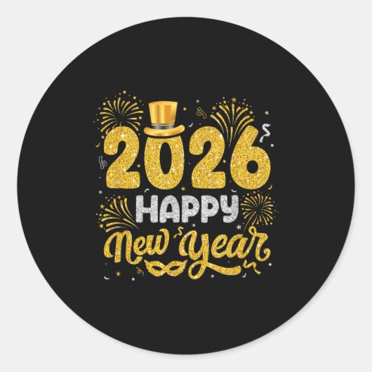 Happy New Year 2026 Fireworks New Years Eve Men Wo Ronde Sticker (Voorkant)